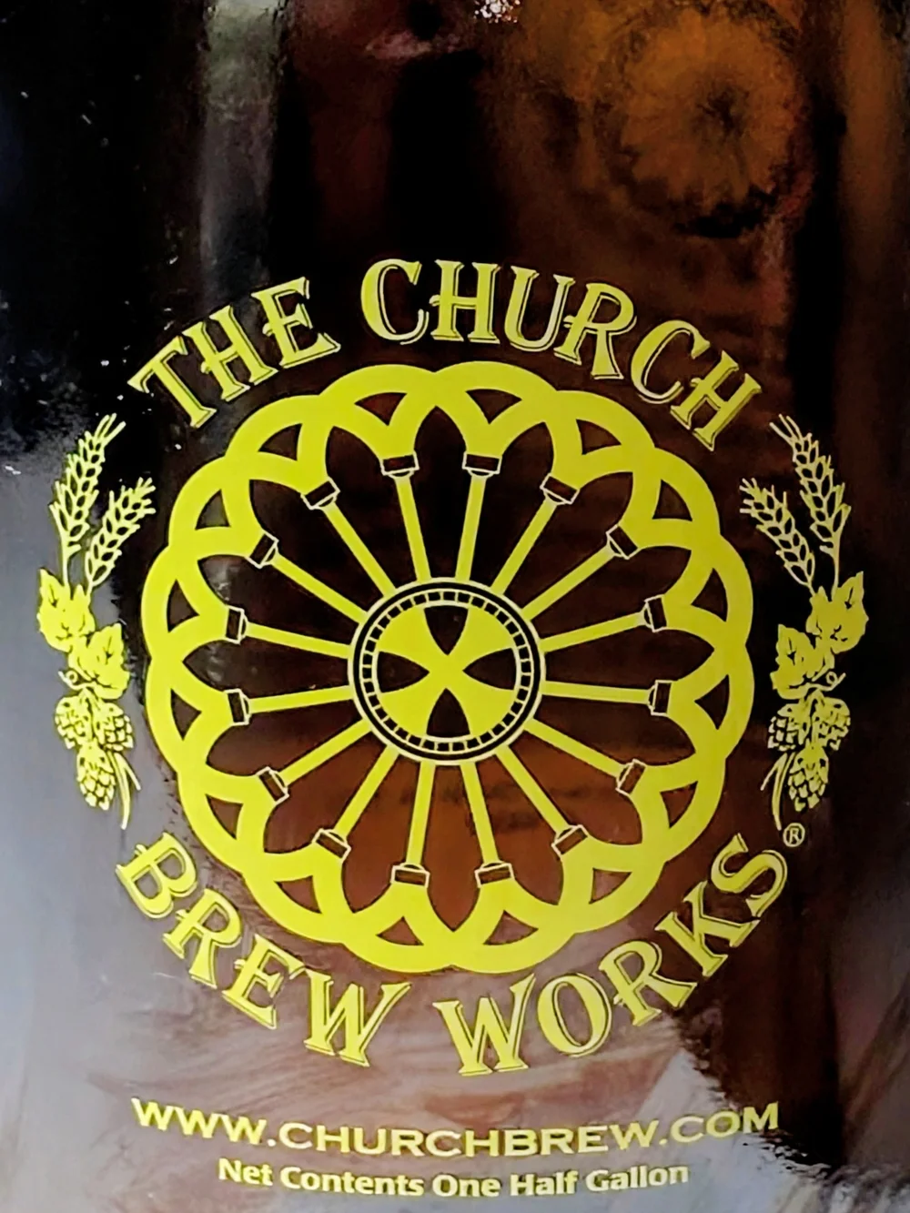 Artisanal Beer Growler, Amber Glass Jug, 64oz EMPTY - The Church Brew Works